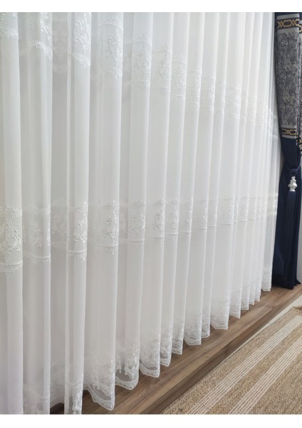 Keten Titi Zemin Üzeri Sedef Beyaz Işlemeli 1-3 Sık Pile Salon Tül Perde,uzun Ömürlü Tül Perde fırsatları