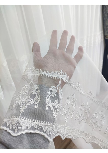 Keten Titi Zemin Üzeri Sedef Beyaz Işlemeli 1-3 Sık Pile Salon Tül Perde,uzun Ömürlü Tül Perde indirimleri