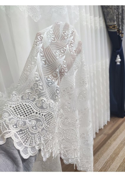 Keten Titi Zemin Üzeri Beyaz Sedef Geniş Etek Işlemeli 1-3 Sık Pile Salon Tül Perde indirimleri