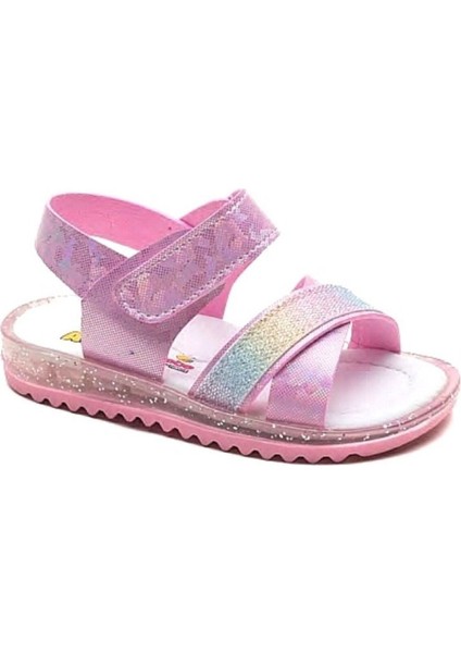 Pembe Bebe Cırtlı Simli Ortopedik Çocuk Sandalet Ayakkabı