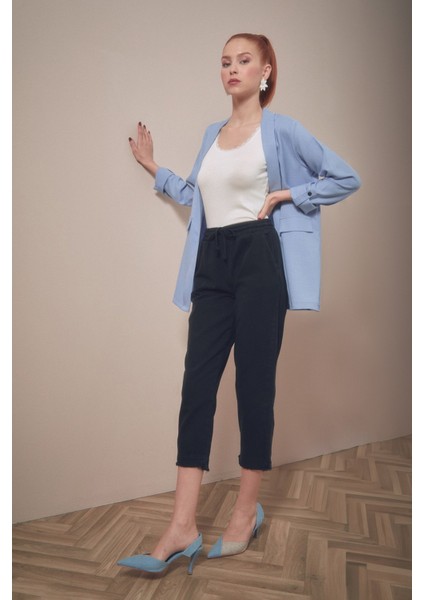 Yüksek Bel Beli Lastikli Pantolon