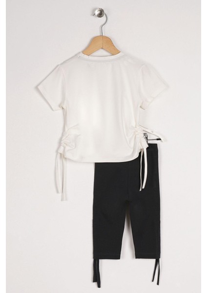 Kız Çocuk Ekru Renkli Perfect Sister Baskılı Taytlı Takım modelleri