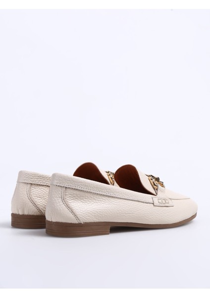 Ekru Kadın Deri Loafer Kallın modelleri