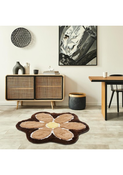 Çiçek Yıkanabilir Dekoratif El Yapımı Halı 90X90 cm