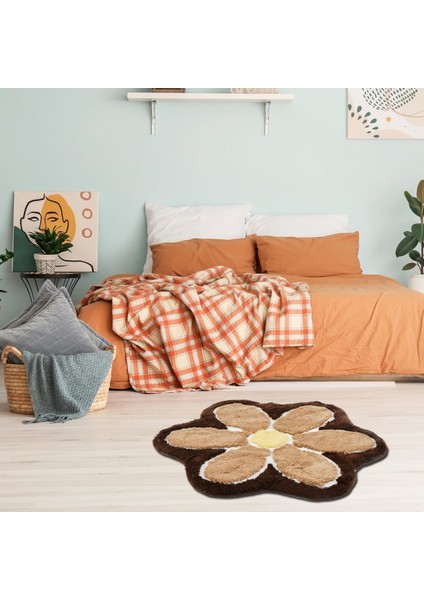 Çiçek Yıkanabilir Dekoratif El Yapımı Halı 90X90 cm