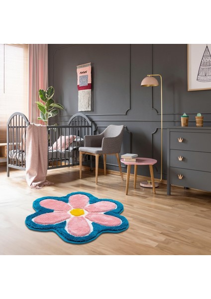 Çiçek Yıkanabilir Dekoratif El Yapımı Halı 90X90 cm