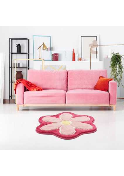 Çiçek Yıkanabilir Dekoratif El Yapımı Halı 90X90 cm