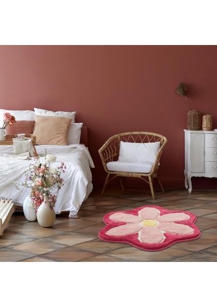 Çiçek Yıkanabilir Dekoratif El Yapımı Halı 90X90 cm