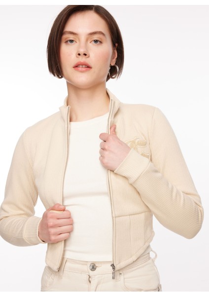 Yuvarlak Yaka Krem Kadın Sweatshırt W4RQ22KC360-G1M5