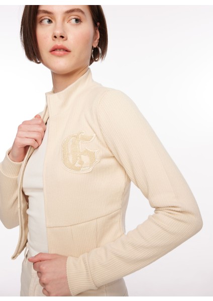 Yuvarlak Yaka Krem Kadın Sweatshırt W4RQ22KC360-G1M5