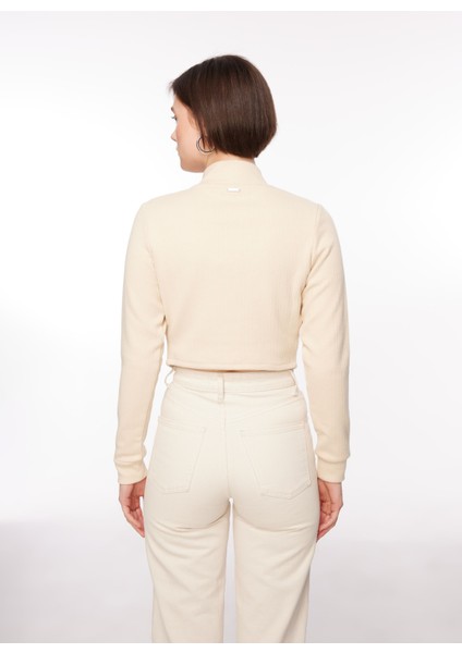 Yuvarlak Yaka Krem Kadın Sweatshırt W4RQ22KC360-G1M5