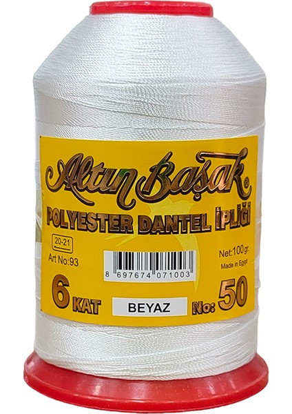Polyester Dantel Ipliği Beyaz 6 Kat 100 Gram No: 50