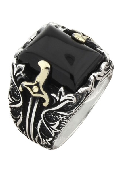 Erkek Yüzük Gümüş 925 Ayar Oniks Taşlı