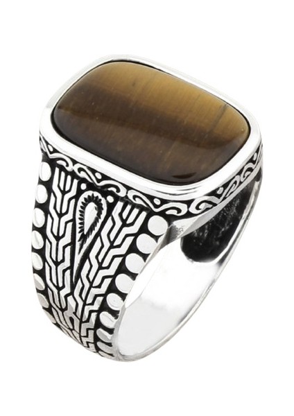 Erkek Yüzük Gümüş 925 Ayar Kaplangözü Taşlı