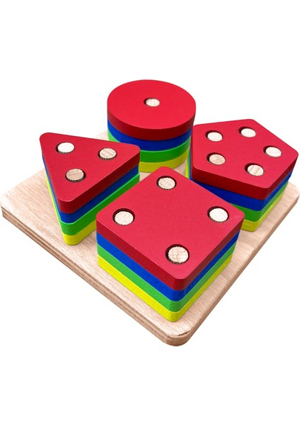 Wooden Toys Doğal Ahşap Eğitici Oyuncak Kare 4'lü Sütun Geometrik Şekil HMH-048