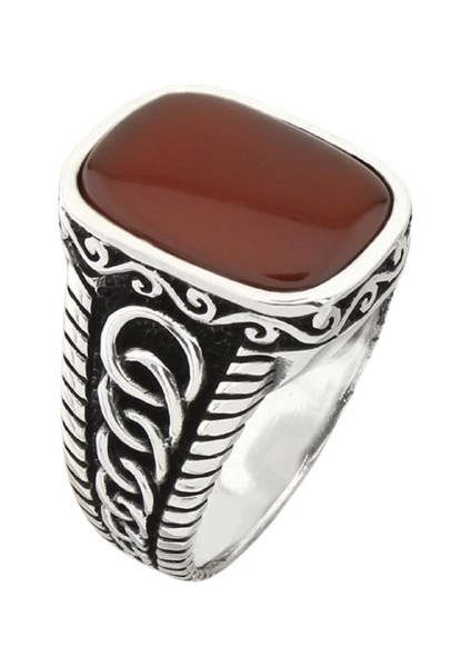 Erkek Yüzük Gümüş 925 Ayar Akik Taşlı