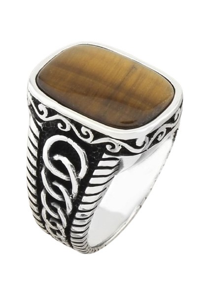 Erkek Yüzük Gümüş 925 Ayar Kaplangözü Taşlı