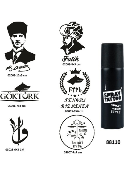 Fatih Atatürk Spray Tattoo Geçici Dövme Yapma Seti Sprey Dövme Kiti