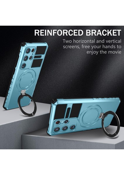 Samsung Galaxy S24 Ultra Için Magsafe Manyetik Halka Standlı Ağır Hizmet Telefon Kılıfı - Açık Mavi (Yurt Dışından) modelleri