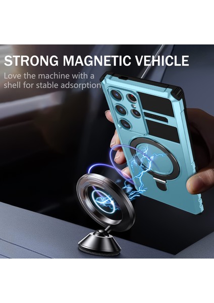 Samsung Galaxy S24 Ultra Için Magsafe Manyetik Halka Standlı Ağır Hizmet Telefon Kılıfı - Açık Mavi (Yurt Dışından) fırsatları