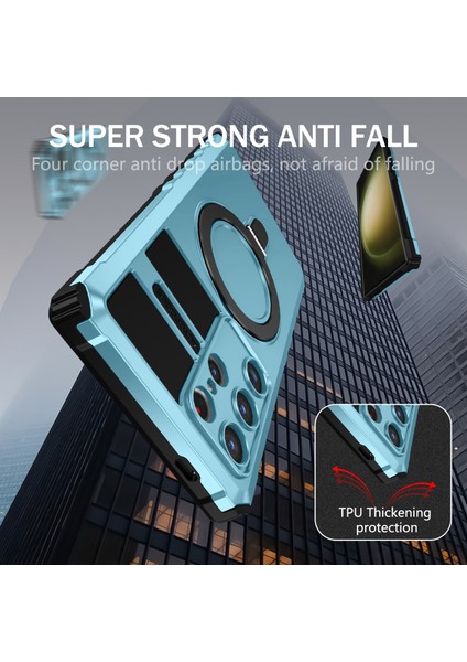 Samsung Galaxy S24 Ultra Için Magsafe Manyetik Halka Standlı Ağır Hizmet Telefon Kılıfı - Açık Mavi (Yurt Dışından) indirimleri