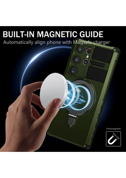 Samsung Galaxy S24 Ultra Için Magsafe Manyetik Halka Standlı Ağır Hizmet Telefon Kılıfı - Yeşil (Yurt Dışından) fiyatları
