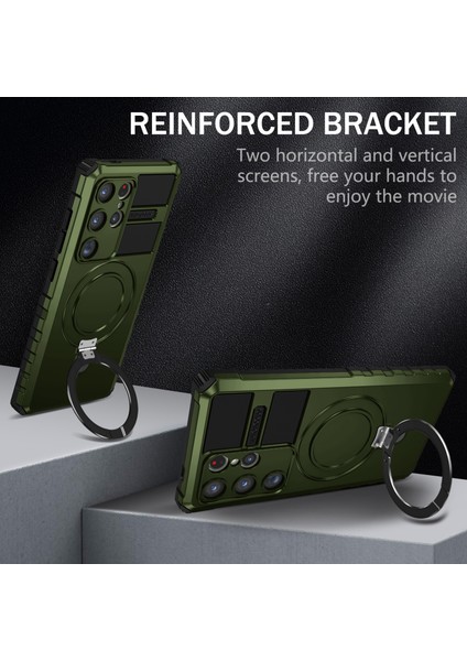 Samsung Galaxy S24 Ultra Için Magsafe Manyetik Halka Standlı Ağır Hizmet Telefon Kılıfı - Yeşil (Yurt Dışından) modelleri