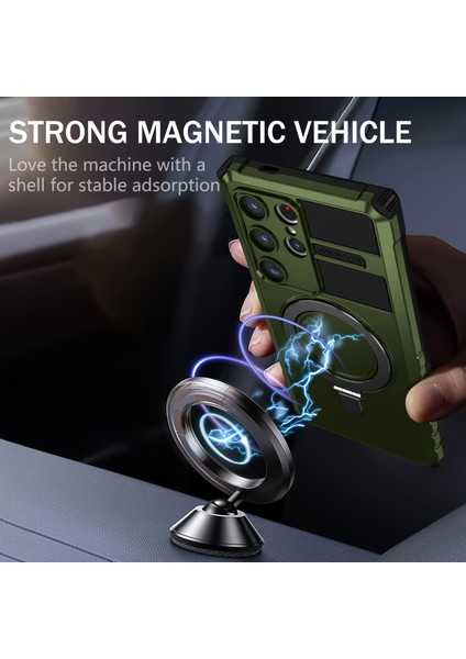 Samsung Galaxy S24 Ultra Için Magsafe Manyetik Halka Standlı Ağır Hizmet Telefon Kılıfı - Yeşil (Yurt Dışından) fırsatları