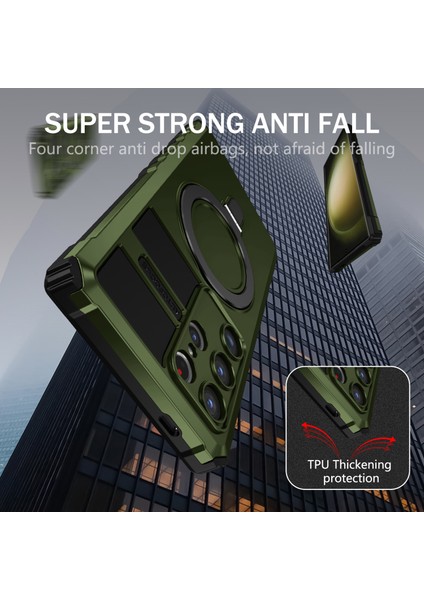 Samsung Galaxy S24 Ultra Için Magsafe Manyetik Halka Standlı Ağır Hizmet Telefon Kılıfı - Yeşil (Yurt Dışından) indirimleri