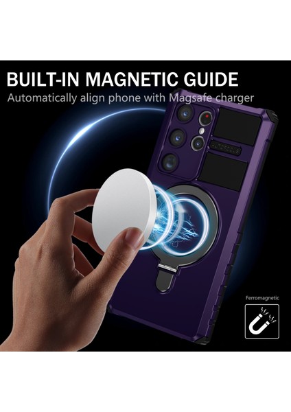 Samsung Galaxy S24 Ultra Için Magsafe Manyetik Halka Standlı Ağır Hizmet Telefon Kılıfı - Mor (Yurt Dışından) fiyatları