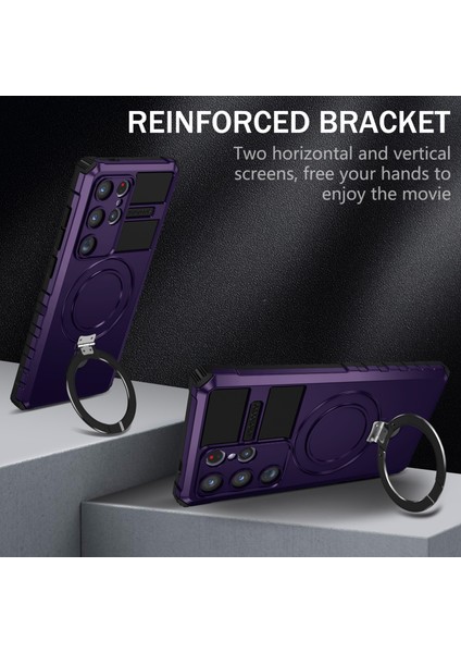 Samsung Galaxy S24 Ultra Için Magsafe Manyetik Halka Standlı Ağır Hizmet Telefon Kılıfı - Mor (Yurt Dışından) modelleri