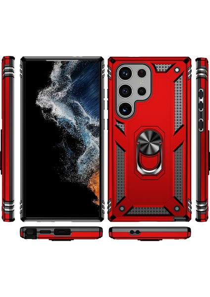 Samsung Galaxy S24 Ultra Için Halka Tutuculu Çift Katmanlı Telefon Kılıfı - Kırmızı (Yurt Dışından) modelleri