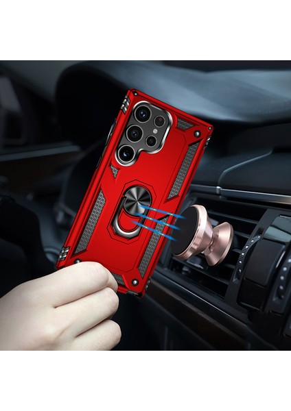 Samsung Galaxy S24 Ultra Için Halka Tutuculu Çift Katmanlı Telefon Kılıfı - Kırmızı (Yurt Dışından) fırsatları