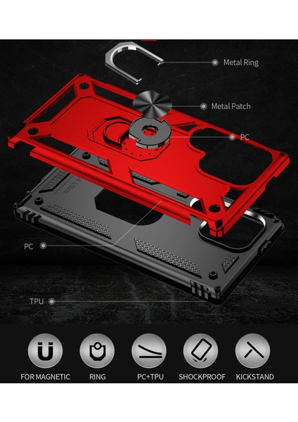 Samsung Galaxy S24 Ultra Için Halka Tutuculu Çift Katmanlı Telefon Kılıfı - Kırmızı (Yurt Dışından) indirimleri