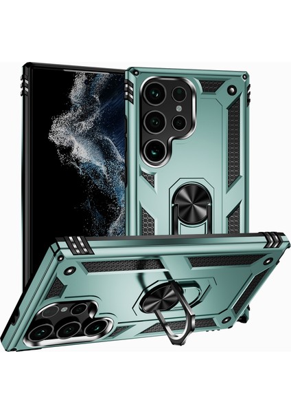 Samsung Galaxy S24 Ultra Için Halka Tutuculu Çift Katmanlı Telefon Kılıfı - Yeşil (Yurt Dışından)