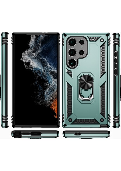 Samsung Galaxy S24 Ultra Için Halka Tutuculu Çift Katmanlı Telefon Kılıfı - Yeşil (Yurt Dışından) modelleri