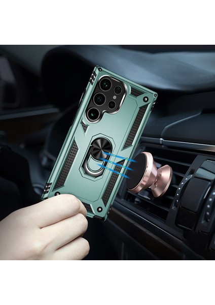 Samsung Galaxy S24 Ultra Için Halka Tutuculu Çift Katmanlı Telefon Kılıfı - Yeşil (Yurt Dışından) fırsatları