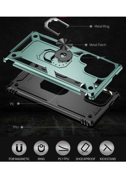 Samsung Galaxy S24 Ultra Için Halka Tutuculu Çift Katmanlı Telefon Kılıfı - Yeşil (Yurt Dışından) indirimleri