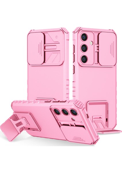 Samsung Galaxy S24 Kayar Kamera Kapaklı Sağlam Standı Telefon Kılıfı - Pembe (Yurt Dışından)