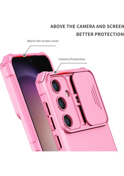 Samsung Galaxy S24 Kayar Kamera Kapaklı Sağlam Standı Telefon Kılıfı - Pembe (Yurt Dışından) modelleri