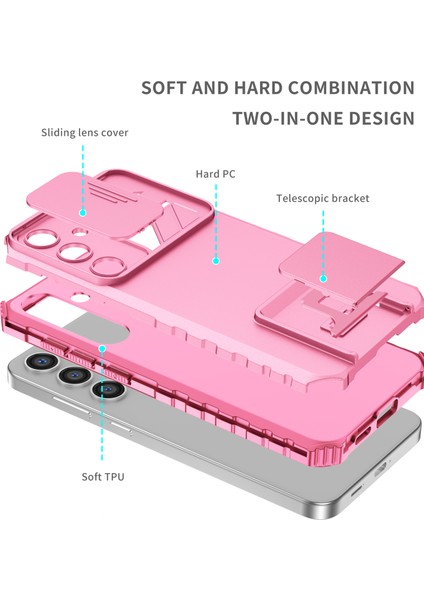Samsung Galaxy S24 Kayar Kamera Kapaklı Sağlam Standı Telefon Kılıfı - Pembe (Yurt Dışından) indirimleri