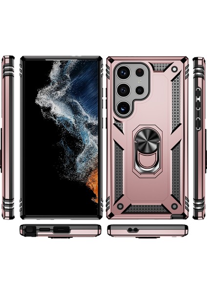 Samsung Galaxy S24 Ultra Için Halka Tutuculu Çift Katmanlı Telefon Kılıfı - Rose Gold (Yurt Dışından) modelleri