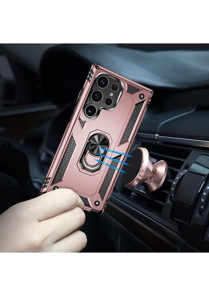 Samsung Galaxy S24 Ultra Için Halka Tutuculu Çift Katmanlı Telefon Kılıfı - Rose Gold (Yurt Dışından) fırsatları
