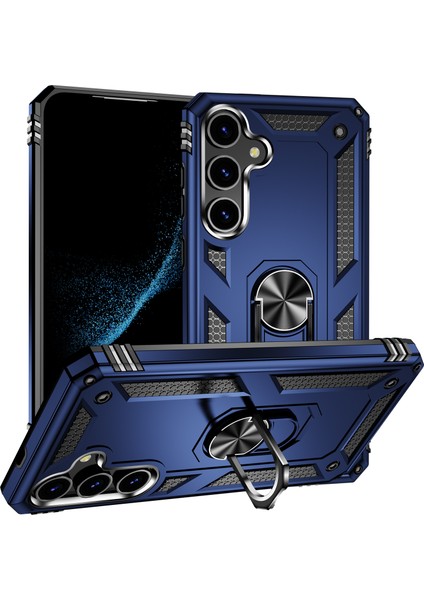 Samsung Galaxy S24+ Için Halka Tutuculu Çift Katmanlı Telefon Kılıfı - Mavi (Yurt Dışından)