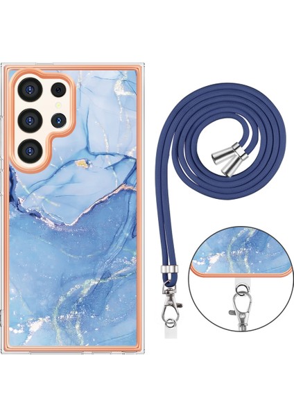 Samsung Galaxy S24 Ultra Için Desen Hibrit Çapraz Askı Kordon Telefon Kılıfı - Mavi (Yurt Dışından) fiyatları