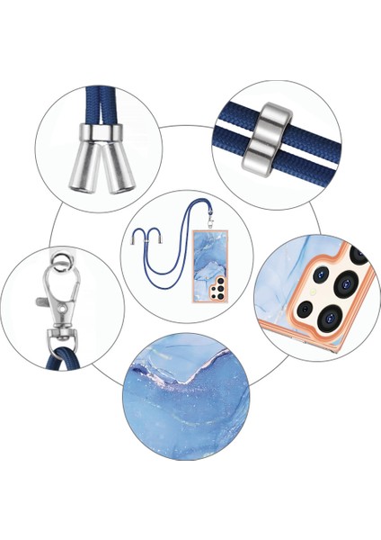 Samsung Galaxy S24 Ultra Için Desen Hibrit Çapraz Askı Kordon Telefon Kılıfı - Mavi (Yurt Dışından) modelleri