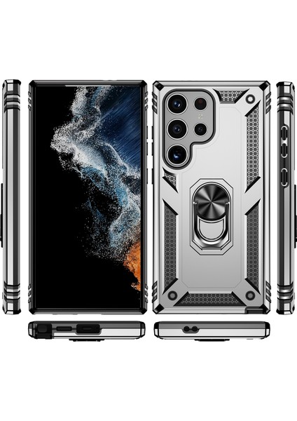 Samsung Galaxy S24 Ultra Için Halka Tutuculu Çift Katmanlı Telefon Kılıfı - Gümüş (Yurt Dışından) modelleri