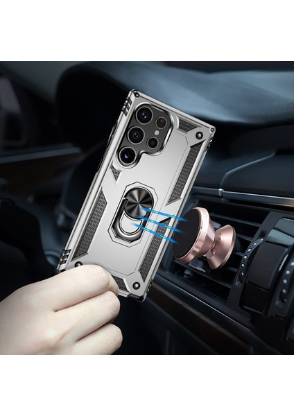 Samsung Galaxy S24 Ultra Için Halka Tutuculu Çift Katmanlı Telefon Kılıfı - Gümüş (Yurt Dışından) fırsatları