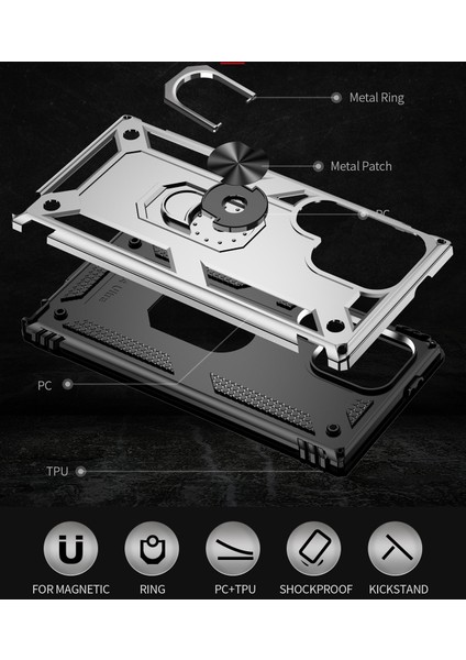 Samsung Galaxy S24 Ultra Için Halka Tutuculu Çift Katmanlı Telefon Kılıfı - Gümüş (Yurt Dışından) indirimleri
