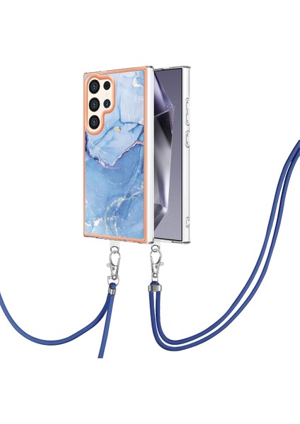 Samsung Galaxy S24 Ultra Için Desen Hibrit Çapraz Askı Kordon Telefon Kılıfı - Mavi (Yurt Dışından) fırsatları